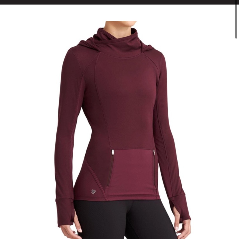 Athleta Plush Tech Hoodie Cowl Neck Long Sleeve Womens L Burgundy Thermal